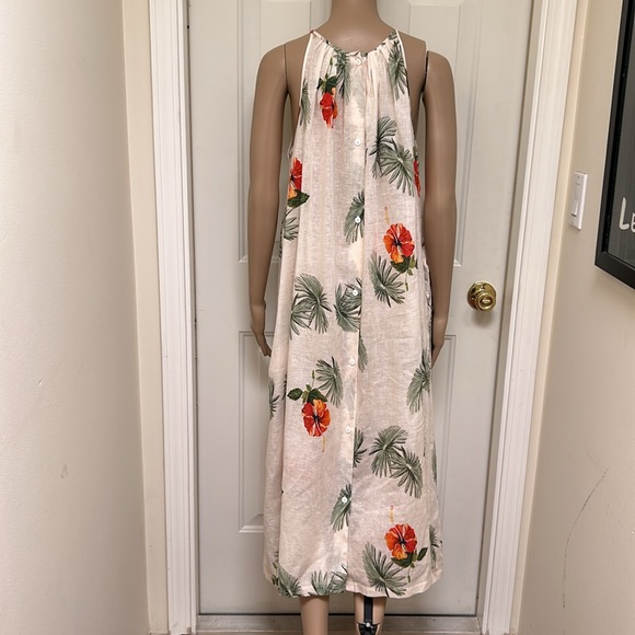 Christine Alcalay Linen Tropical Floral Print Sleeveless Tent Dress Designer M - Picture 4 of 7